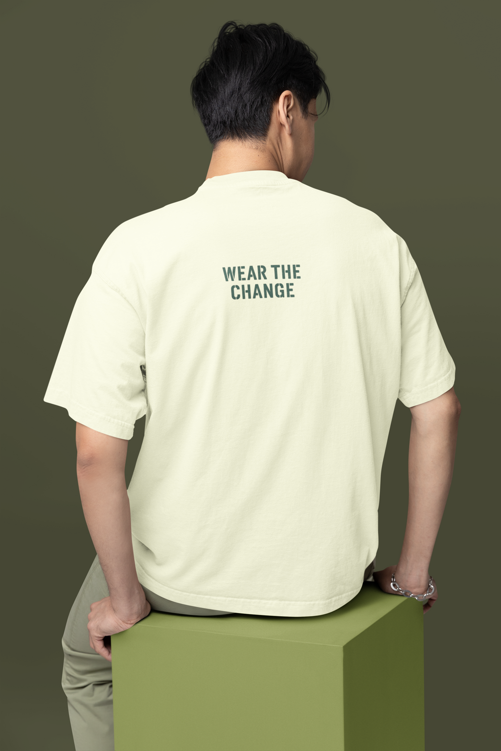 Unisex OversizeMen’s Oversized Eco Graphic T-Shirt – Recycle Leaf Sustainable Streetwear (Beige, Sage, White)d Classic T-Shirt
