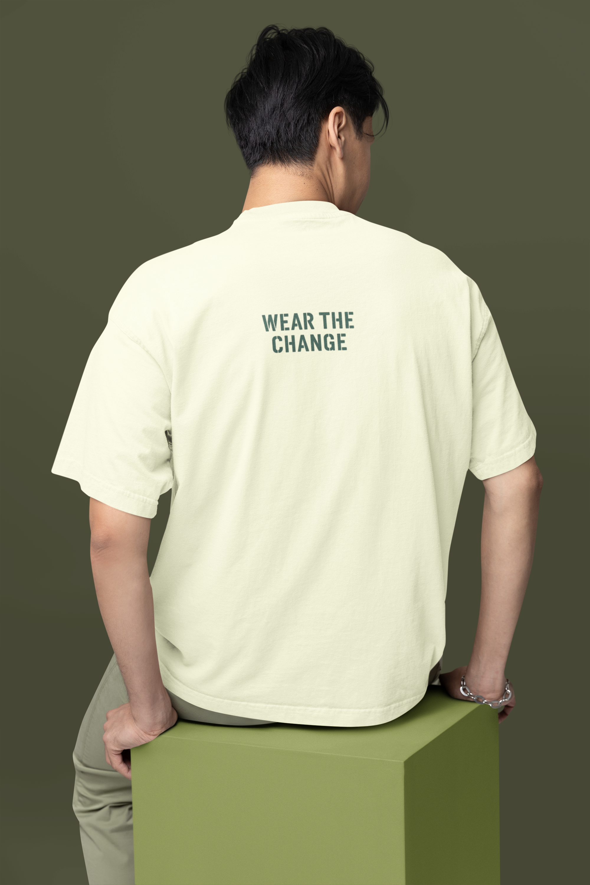 Unisex OversizeMen’s Oversized Eco Graphic T-Shirt – Recycle Leaf Sustainable Streetwear (Beige, Sage, White)d Classic T-Shirt
