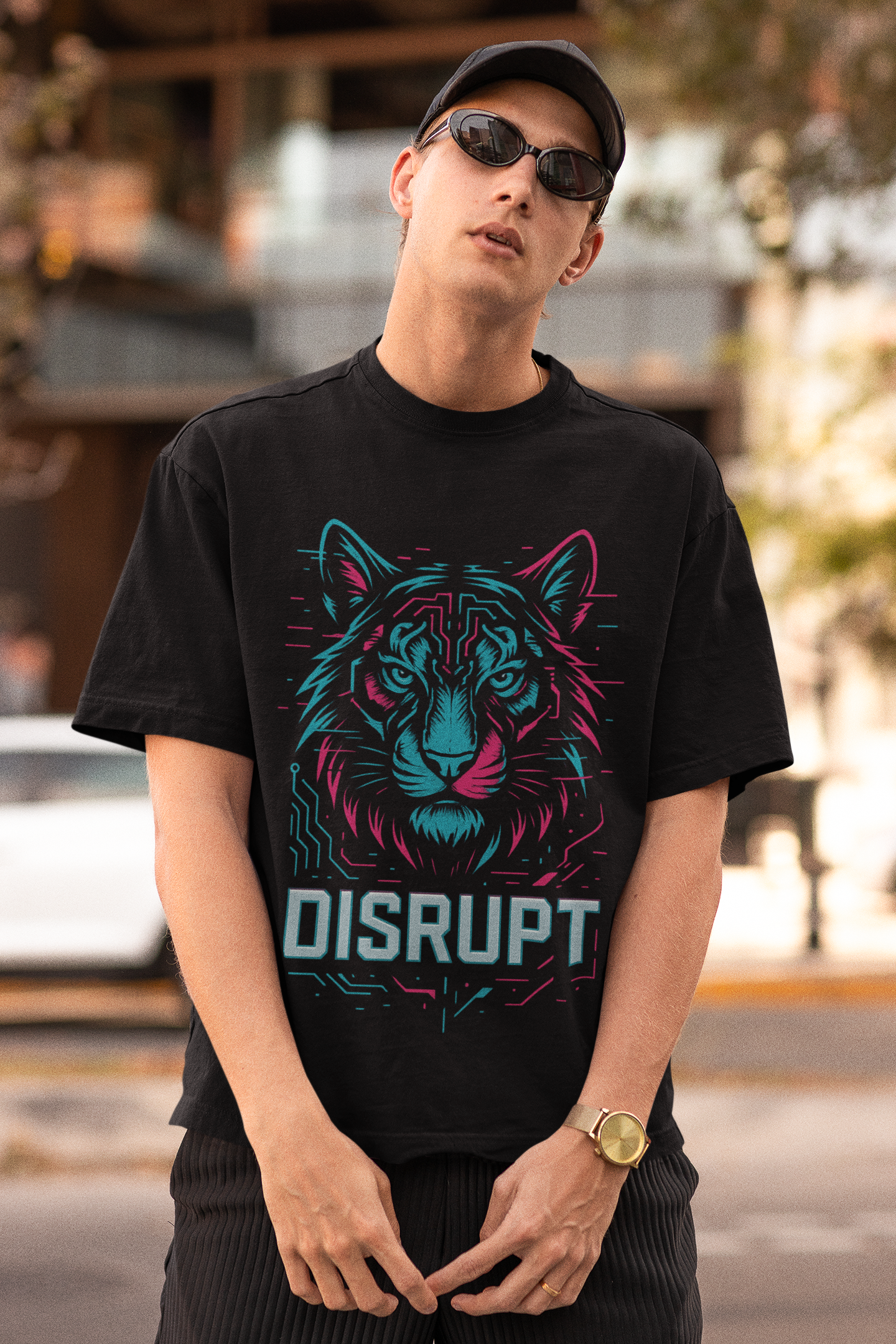 Cyberpunk Neon Tiger Oversized T-Shirt – DISRUPT Techwear Streetwear India