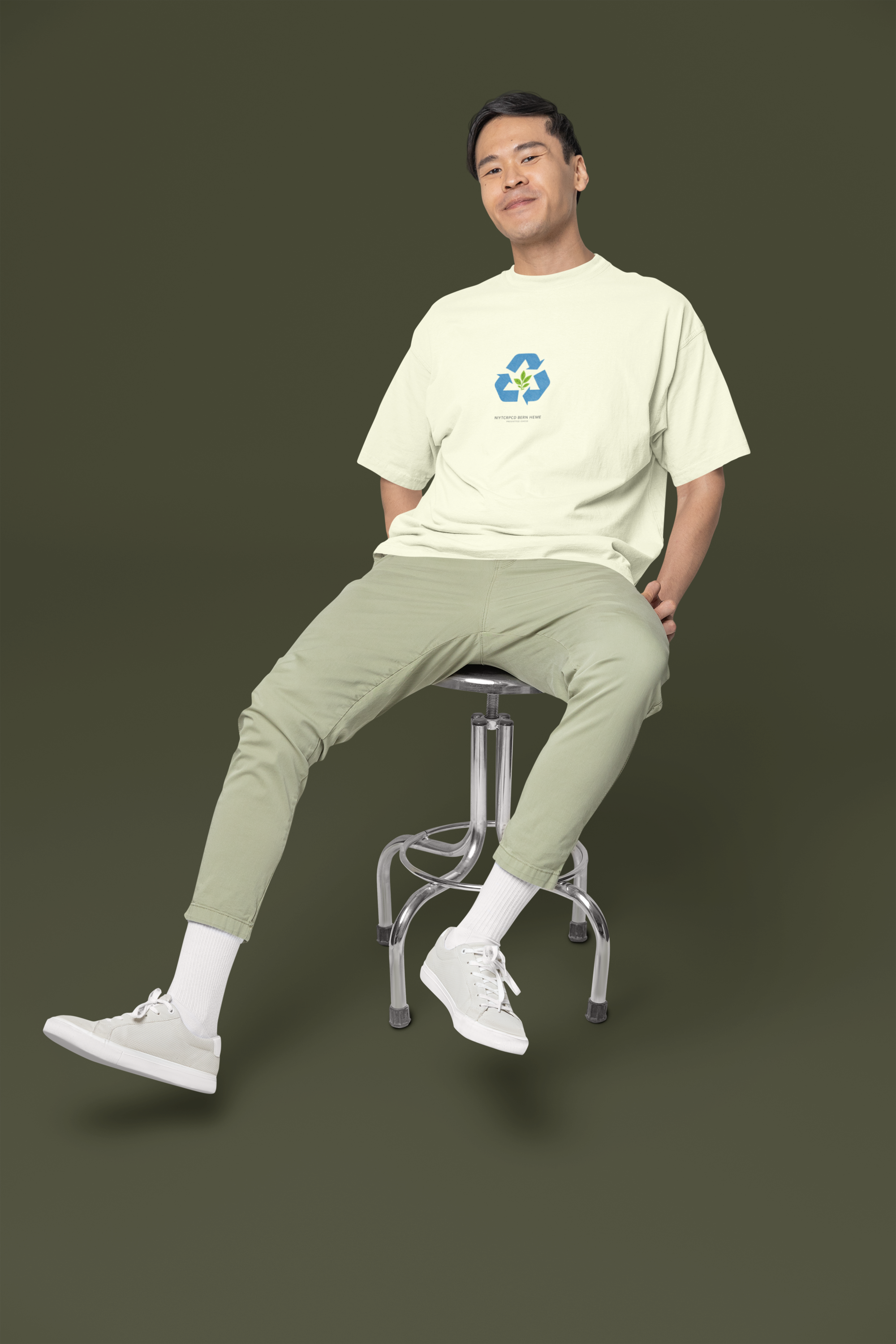 Unisex OversizeMen’s Oversized Eco Graphic T-Shirt – Recycle Leaf Sustainable Streetwear (Beige, Sage, White)d Classic T-Shirt