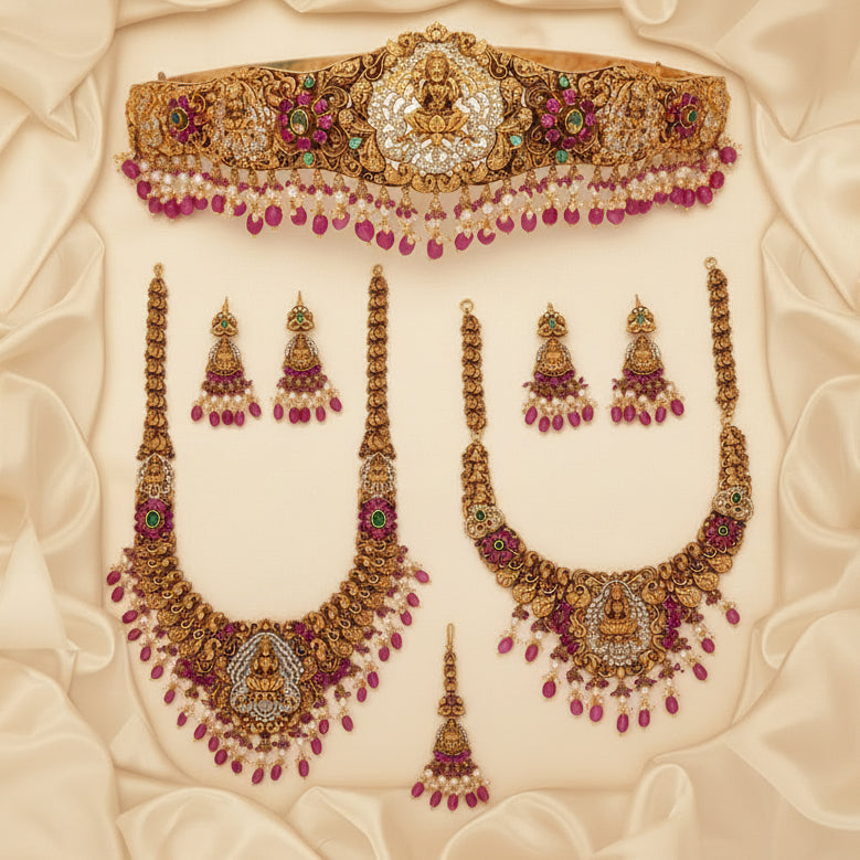 Imperial Lakshmi Antique Gold Ruby Bridal Set | Personae