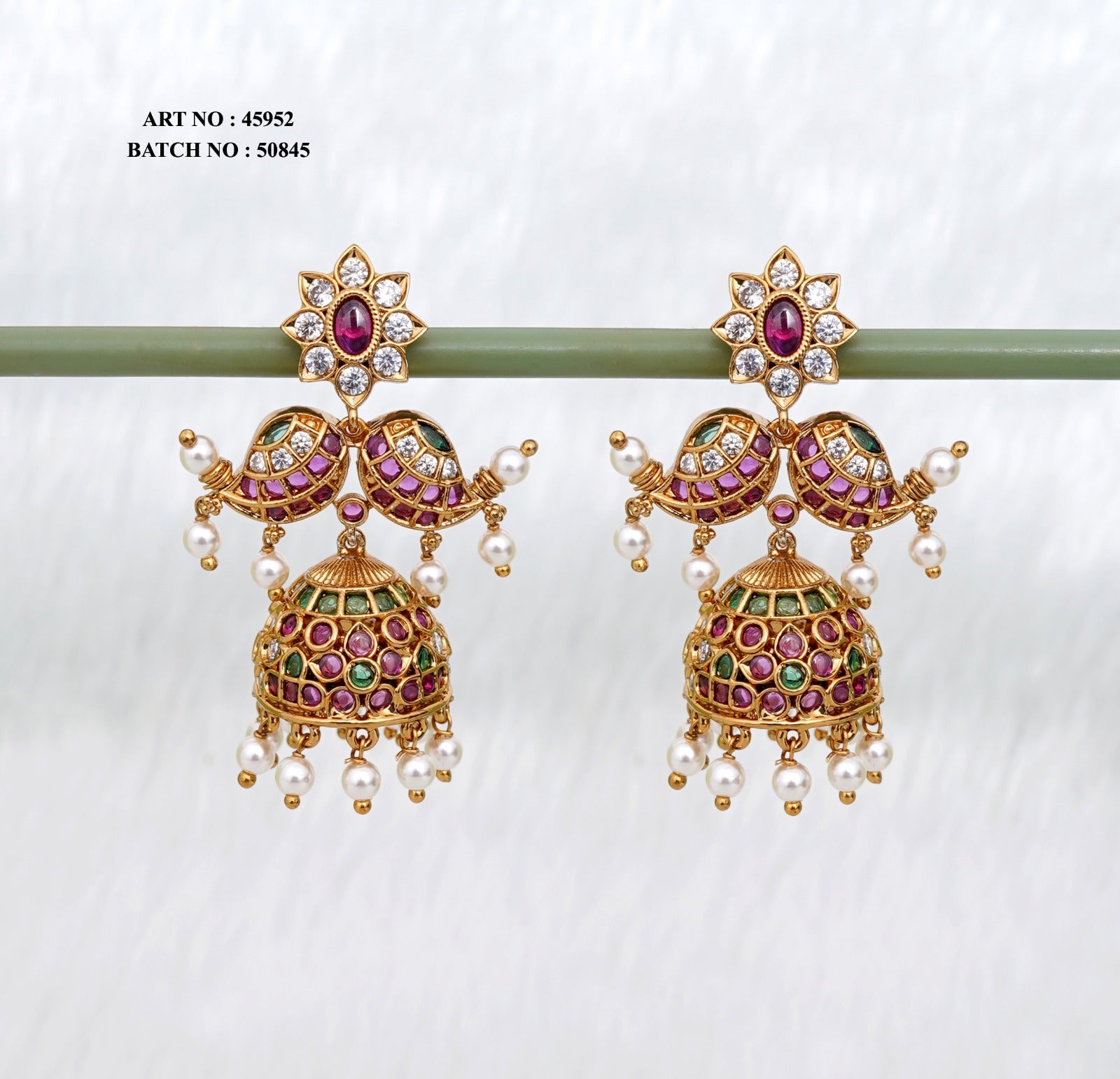 Love Bird Kundan Pearl Jhumka Earrings