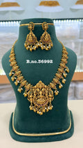 Grand Lakshmi Bridal Haram – Antique Temple Necklace with Ruby, Emerald & Pearl Drops