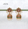 Premium Kundan Lotus Jhumka Earrings – Ruby, Green & Pearl Accents