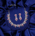 Pink Stone Leaf Design Necklace Set with American Diamonds