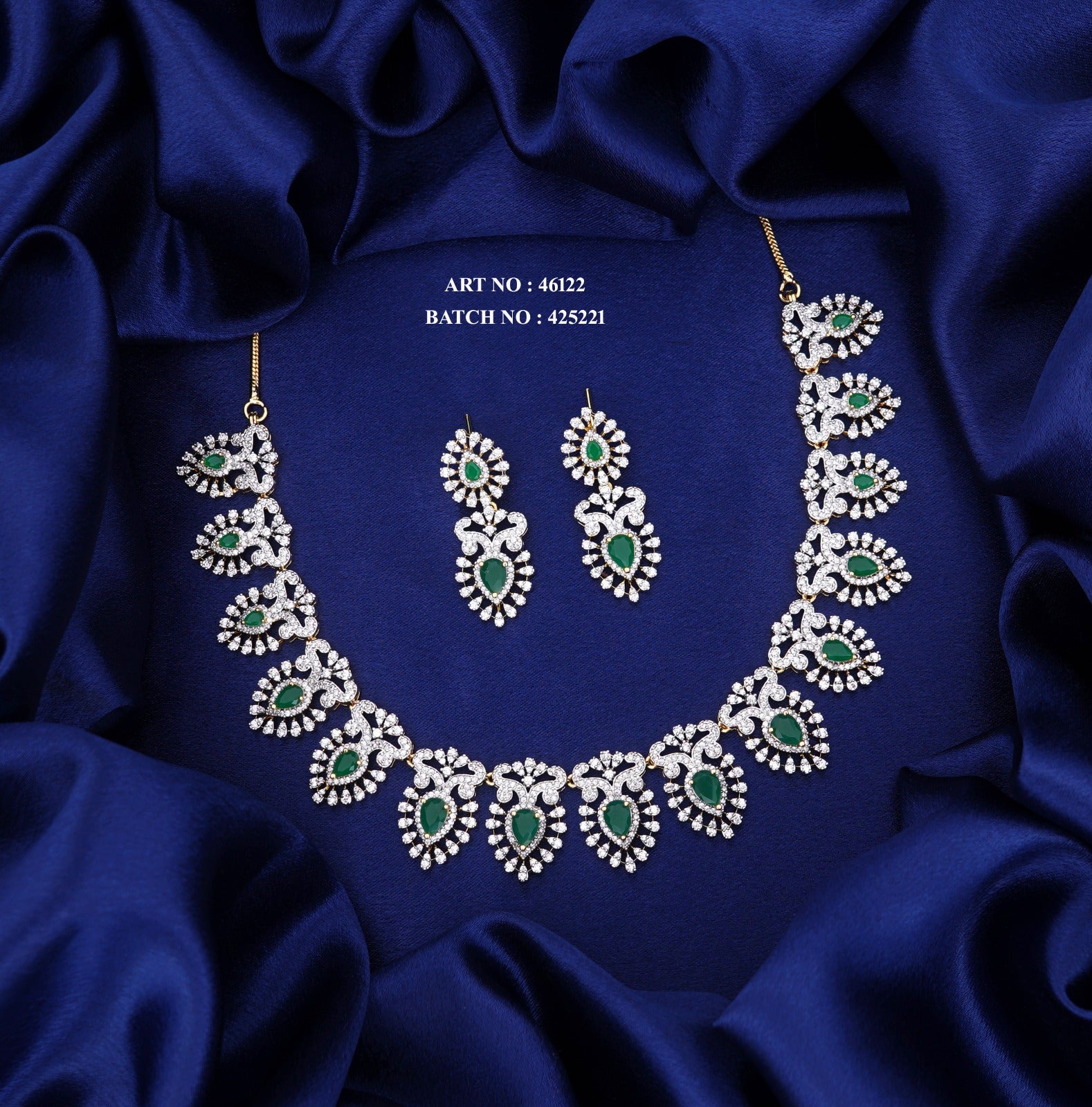 Emerald Green and American Diamond Bridal Necklace Set