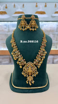 Designer Lakshmi Haram Peacock Temple Necklace with Ruby and Emerald Detailing