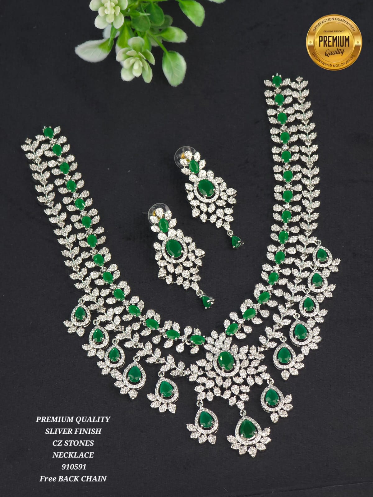 CZ Floral Teardrop Necklace Set – Bridal & Party Wear Jewellery