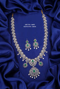 Designer Pendant Necklace Set with Green Stones and American Diamonds