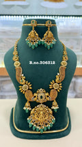 Peacock Emerald Green Stone Lakshmi Pendant Bridal Necklace – South Indian Temple Jewellery