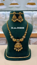 Elegant Lakshmi Pendant Necklace | Antique Gold Temple Jewellery with Emerald Stone