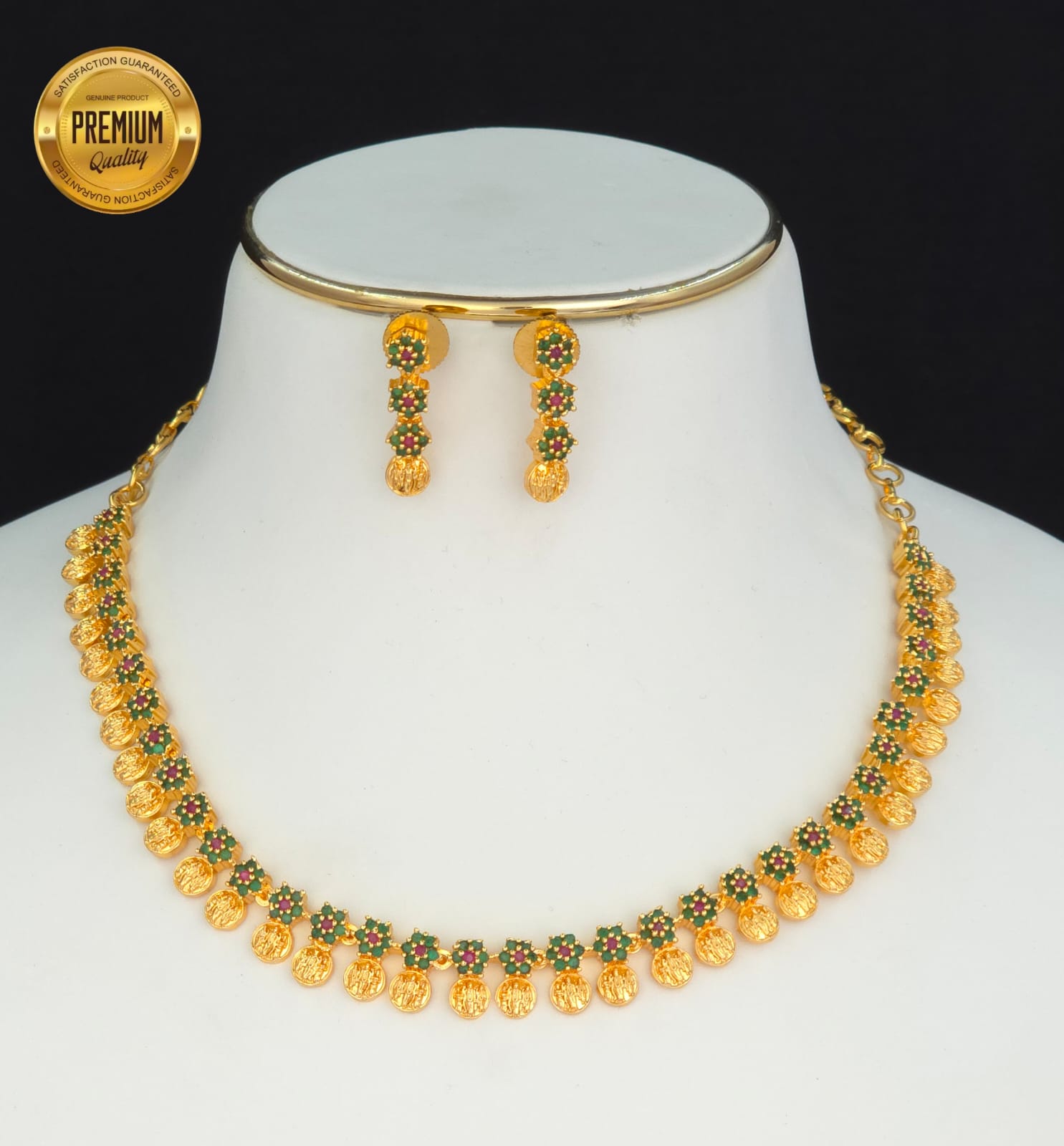 Lakshmi Coin Necklace Set with Earrings – Antique Gold Finish South Indian Temple Jewellery