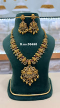 Lakshmi Kundan Ruby Stone Antique Gold Temple Necklace Set