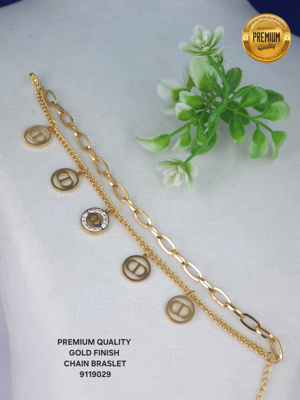 Elegant Gold-Finish Circle Charm Crystal Bracelet – Premium Designer Jewelry for Women