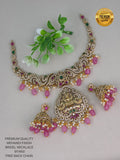 Mehanddi Finish Antique Gold Kundan Necklace Set with Chandbali Earrings