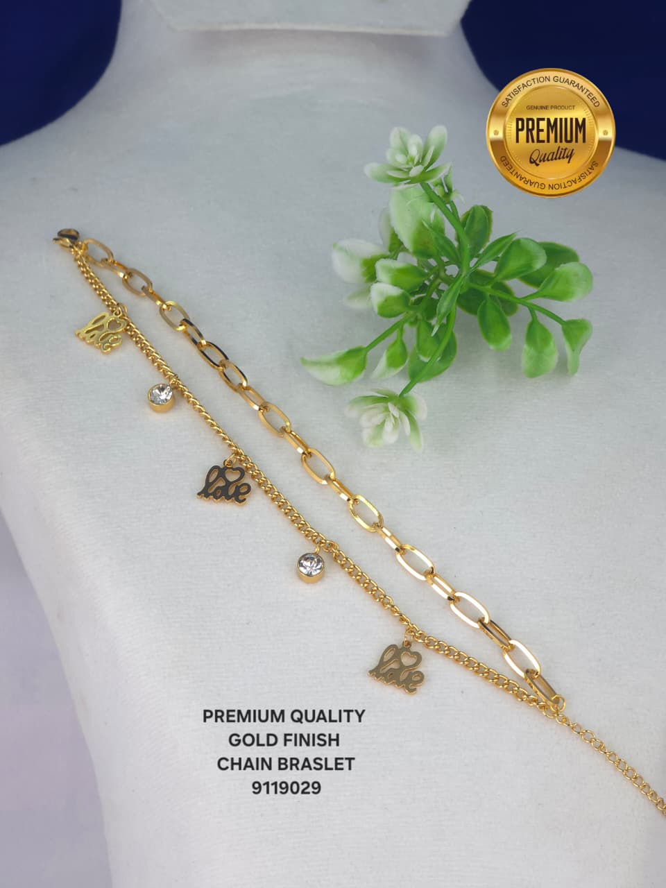 Elegant Gold Finish Love Charm Bracelet – Adjustable Layered Crystal Chain for Women