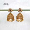 Antique Gold Plated Temple Bell Jhumka Earrings – Traditional South Indian Bridal Jewellery