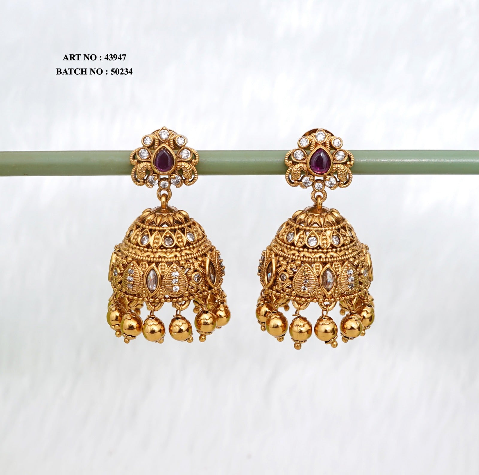 Antique Gold Plated Temple Bell Jhumka Earrings – Traditional South Indian Bridal Jewellery